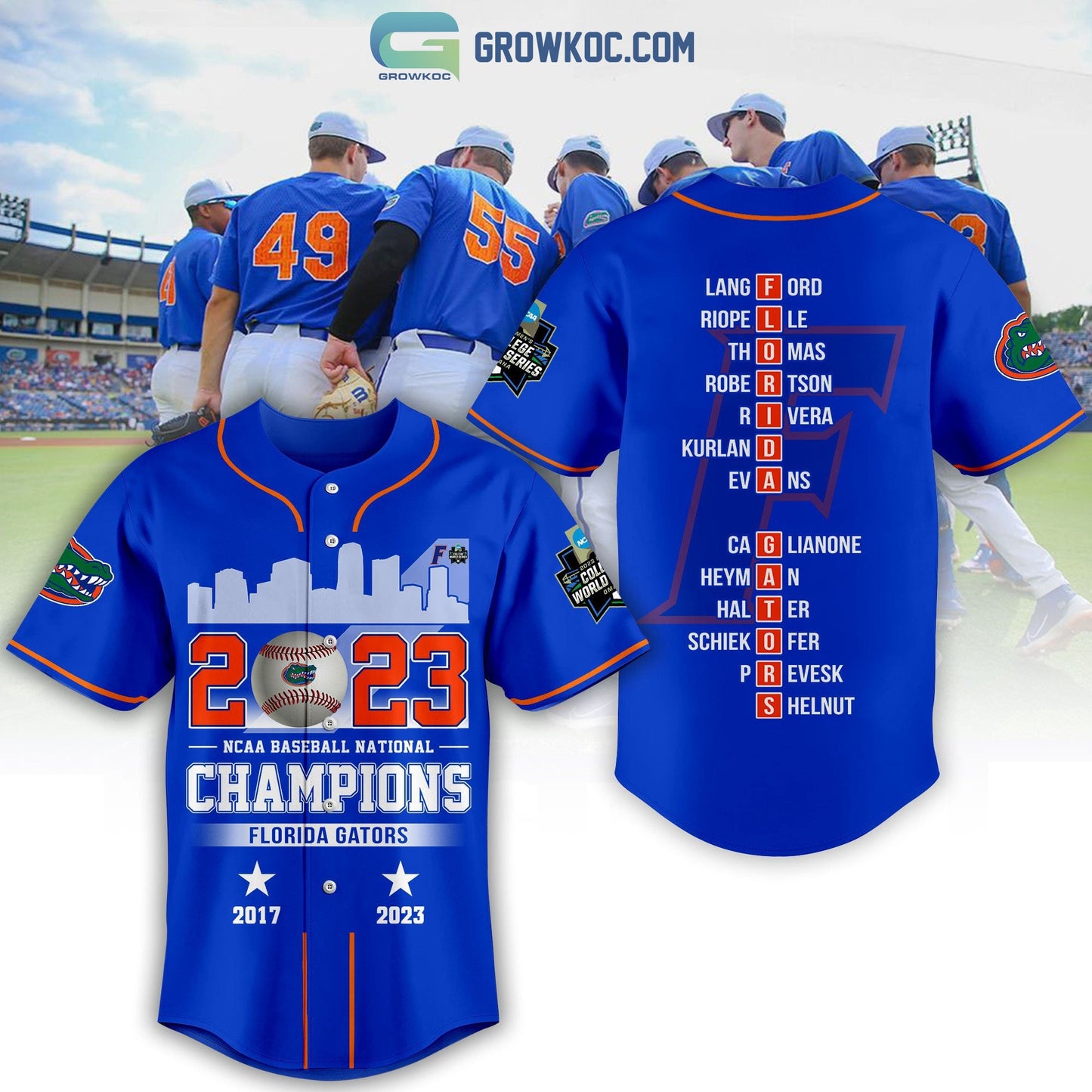 Florida Gators 2023 NCAA Baseball Nationbal Champions Baseball Jersey baseball jersey product view 1