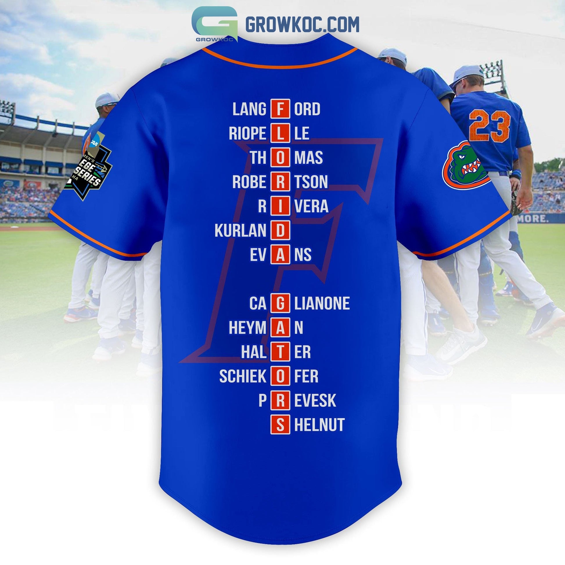 Florida Gators 2023 NCAA Baseball Nationbal Champions Baseball Jersey baseball jersey product view 3