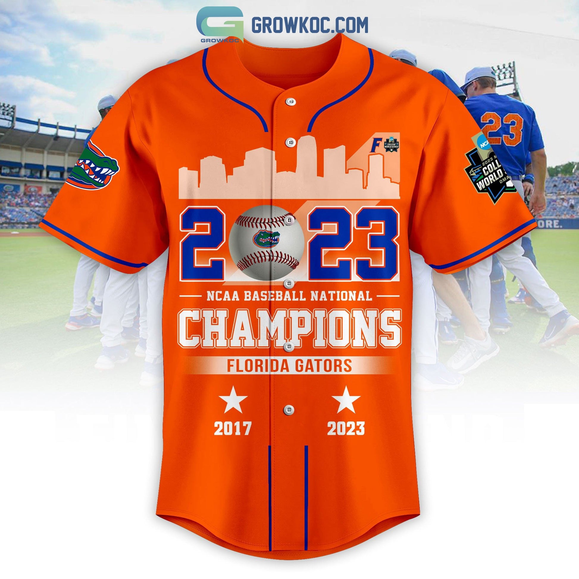 Florida Gators 2023 NCAA Baseball Nationbal Champions Baseball Jersey baseball jersey product view 4