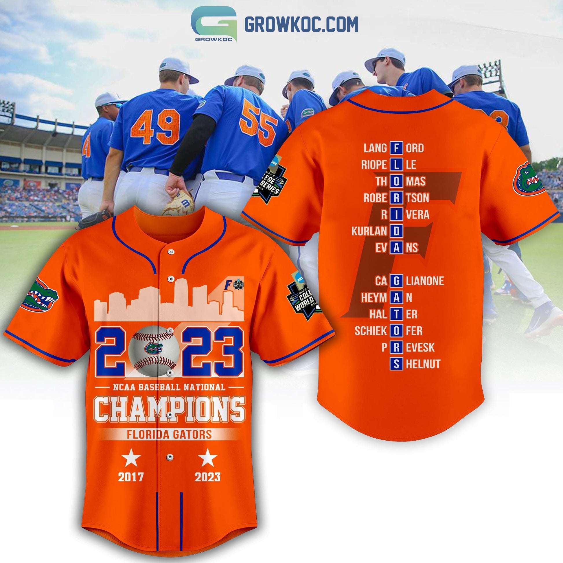 Florida Gators 2023 NCAA Baseball Nationbal Champions Baseball Jersey baseball jersey product view 5