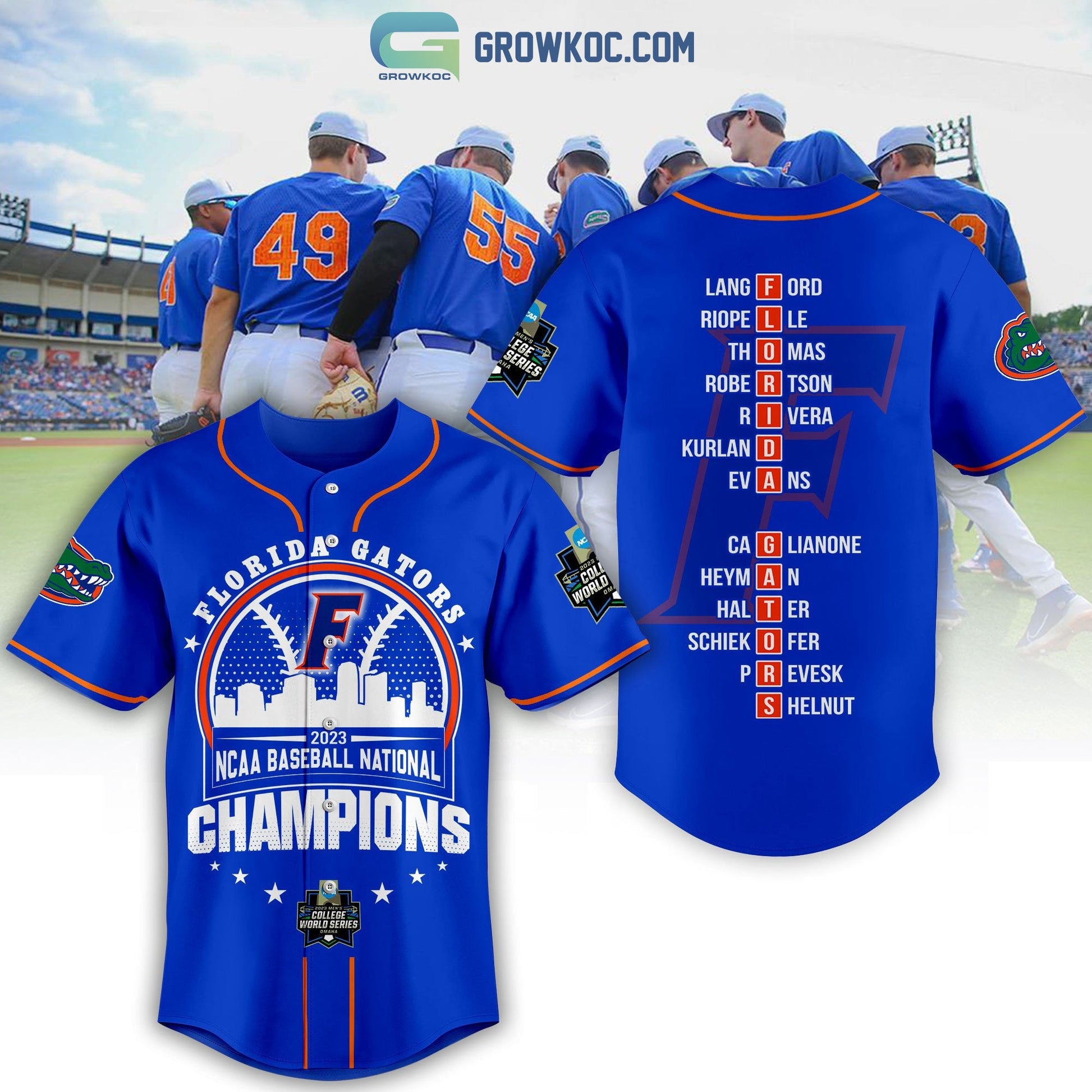 Florida Gators College World Series Champions 2023 Baseball Jersey baseball jersey product view 1