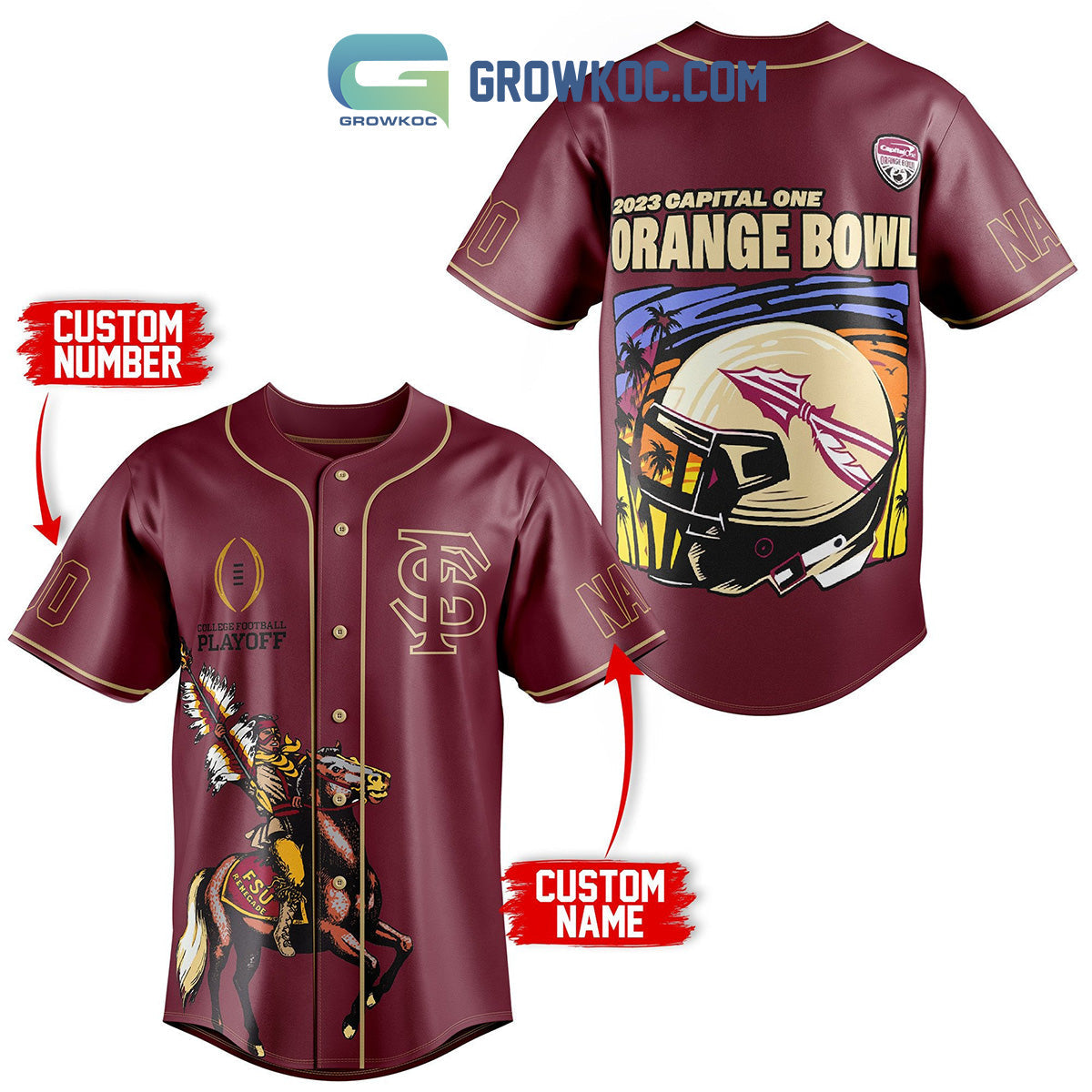 Florida State Seminoles 2023 Capital One Orange Bowl Personalized Baseball Jersey baseball jersey product view 1