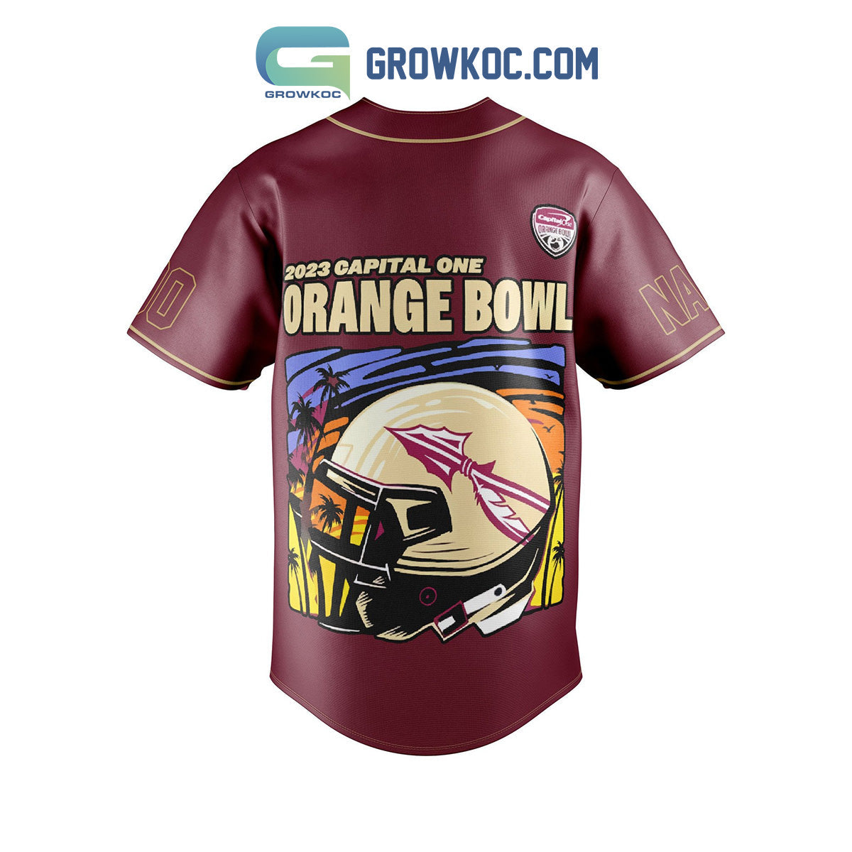 Florida State Seminoles 2023 Capital One Orange Bowl Personalized Baseball Jersey baseball jersey product view 2