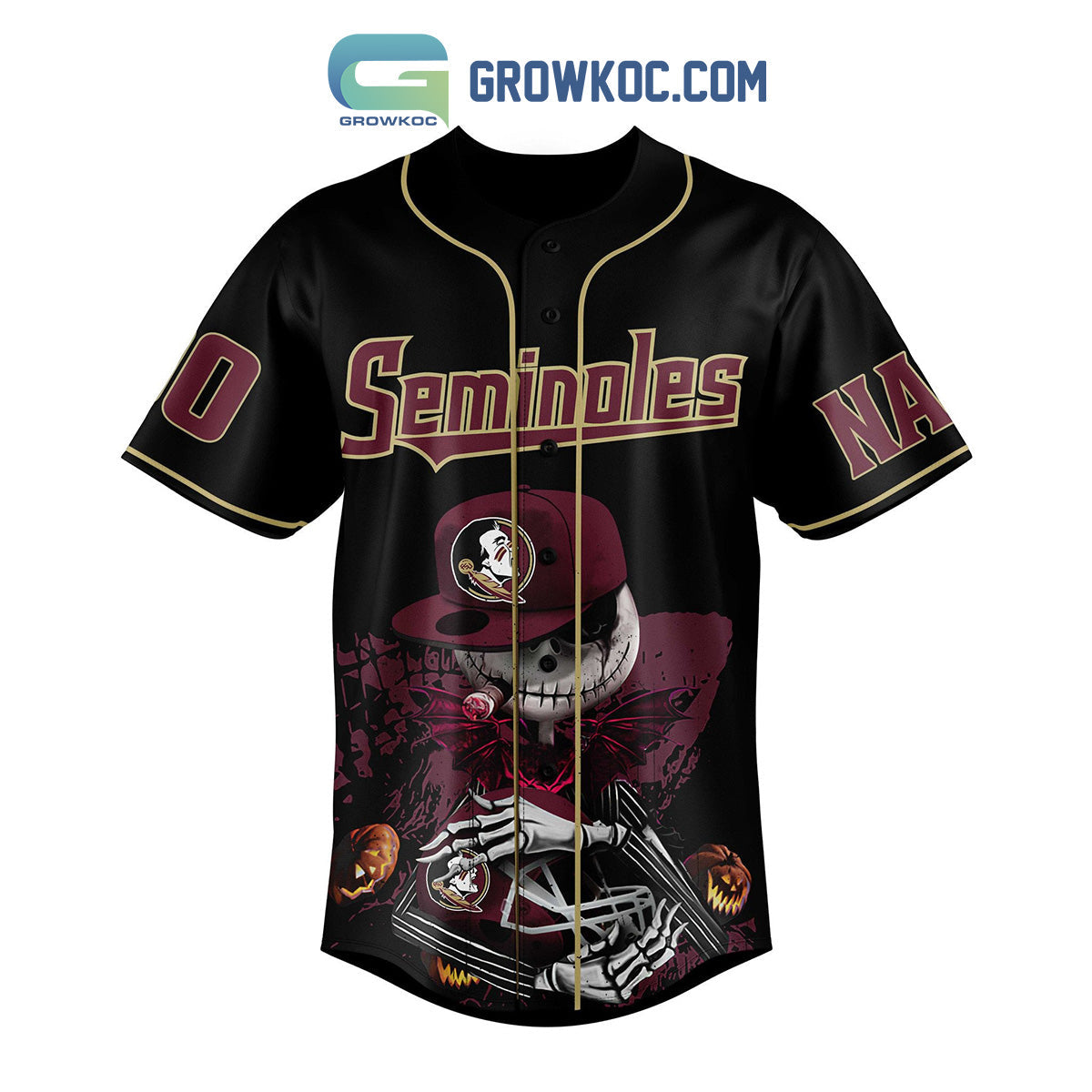 Florida State Seminoles Fear The Spear Jack Skellington Halloween Personalized Baseball Jersey baseball jersey product view 2