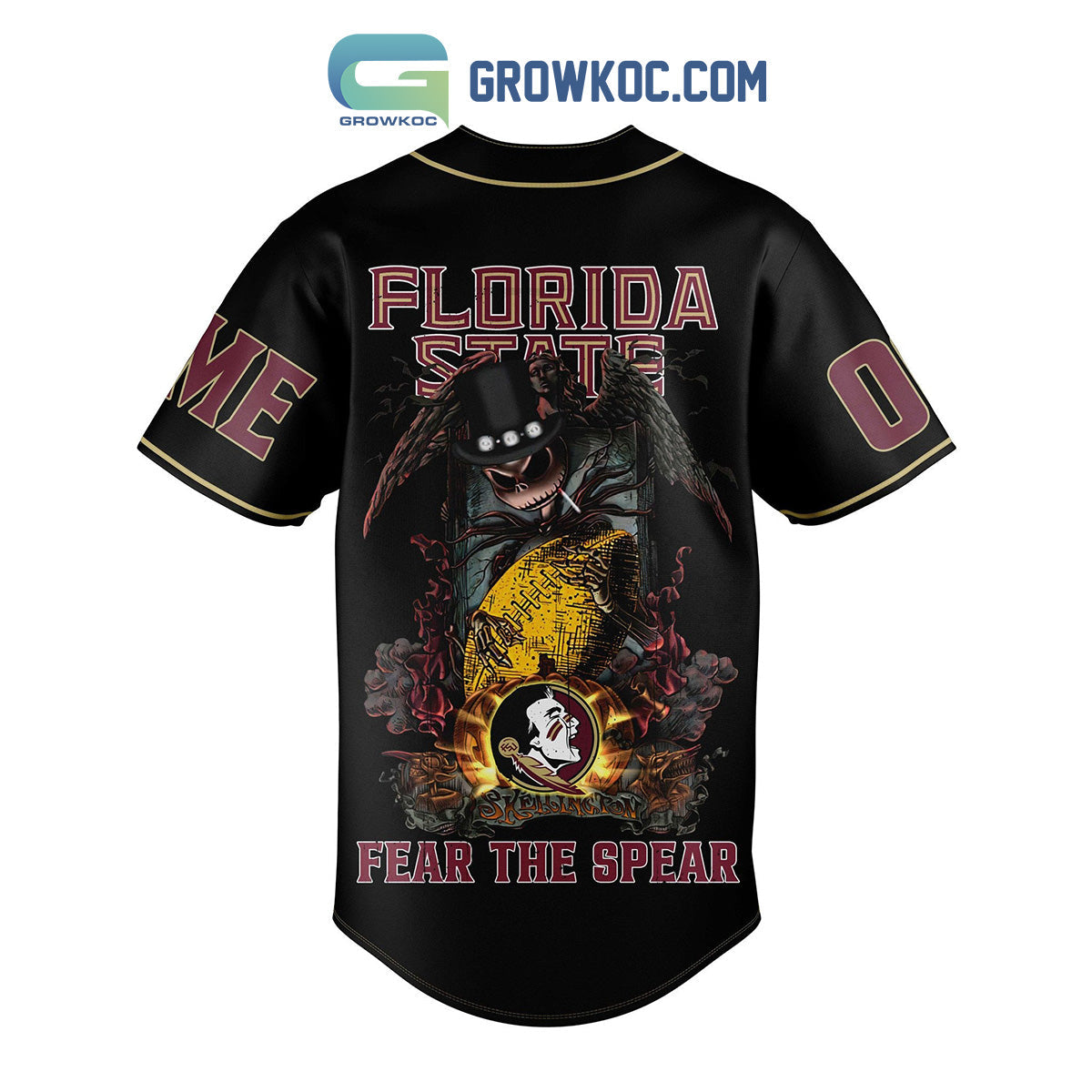 Florida State Seminoles Fear The Spear Jack Skellington Halloween Personalized Baseball Jersey baseball jersey product view 3