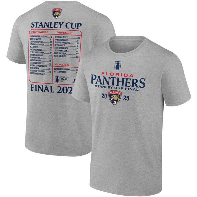 Florida Panthers Heather Gray 2025 Stanley Cup Final Roster T-Shirt Hockey Jersey hockey jersey product view 1