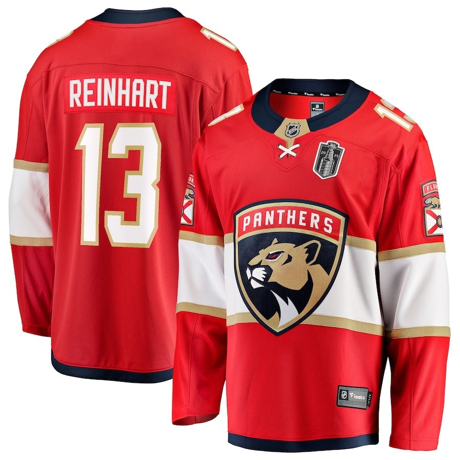 Florida Panthers #13 Sam Reinhart 2025 Stanley Cup Final Home Breakaway Player Jersey - Red hockey jersey product view 1
