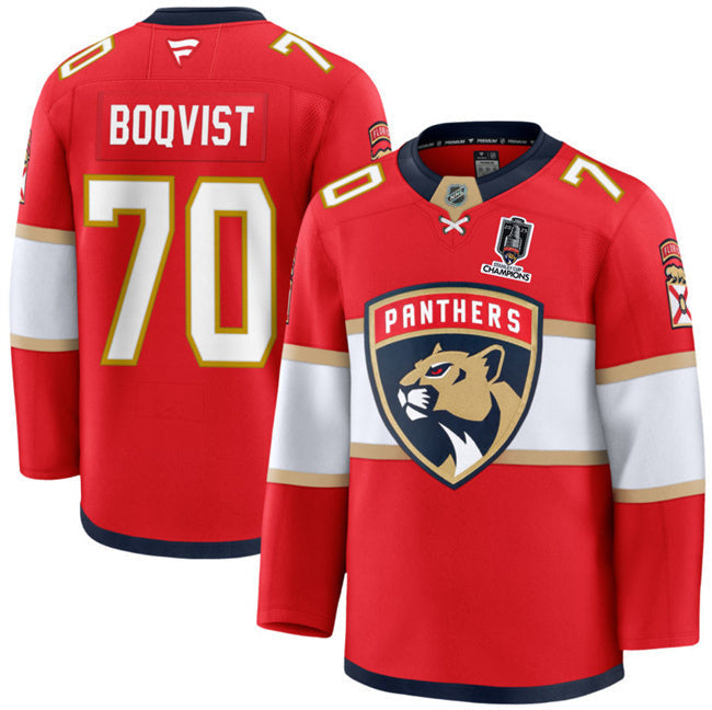 Florida Panthers #70 Jesper Boqvist Red Home 2025 Stanley Cup Champions Patch Hockey Jersey hockey jersey product view 1