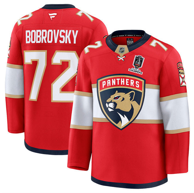 Florida Panthers #72 Sergei Bobrovsky Red Home 2025 Stanley Cup Champions Hockey Jersey hockey jersey product view 1