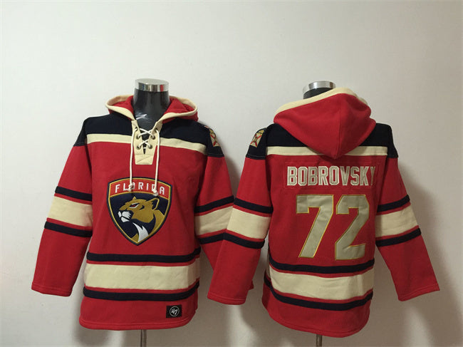 Florida Panthers #72 Sergei Bobrovsky Red Lace-Up Pullover Hoodie Hockey Jersey hockey jersey product view 1