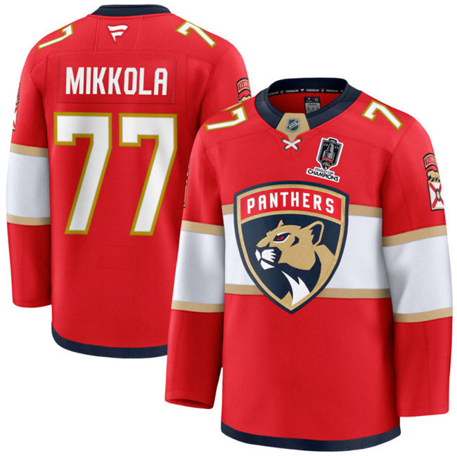 Florida Panthers #77 Niko Mikkola Niko Mikkola Red Home 2025 Stanley Cup Champions Hockey Jersey hockey jersey product view 1