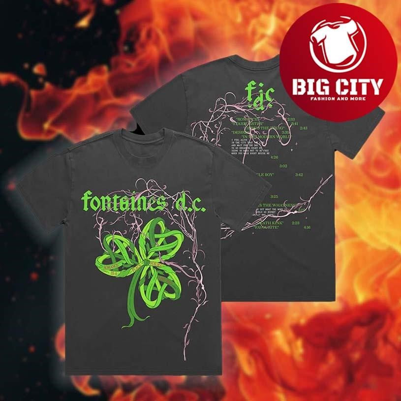 Fontaines D.C. Merch Romance Shamrock Faded Black Two Sided Shirt Unisex T-shirt, Sweatshirt, Hoodie, Long Sleeve Tee - T-Shirt, Sweatshirt, Hoodie