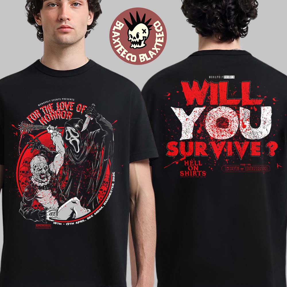 For The Love Of Horror 2026 Event Tee In Manchester At DEC Arena On April 18 19 2026 Ghostface Vs Art The Clown T-Shirt - T-Shirt, Sweatshirt, Hoodie