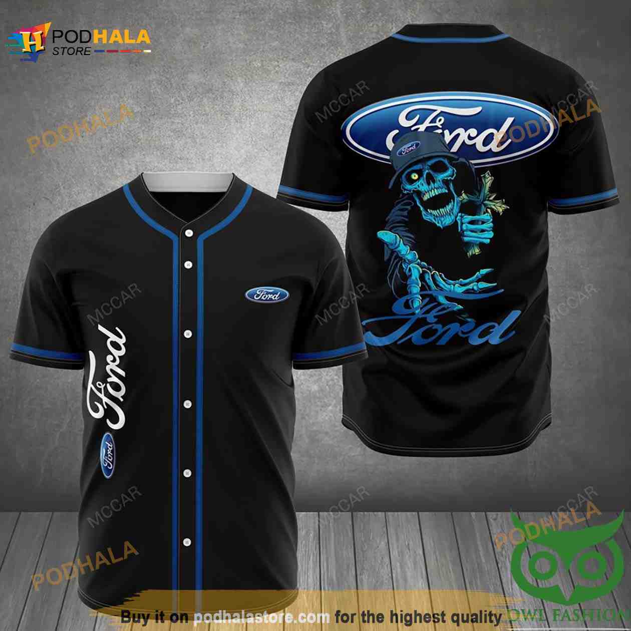 Ford And Skull 3D Baseball Jersey Shirt baseball jersey product view 1