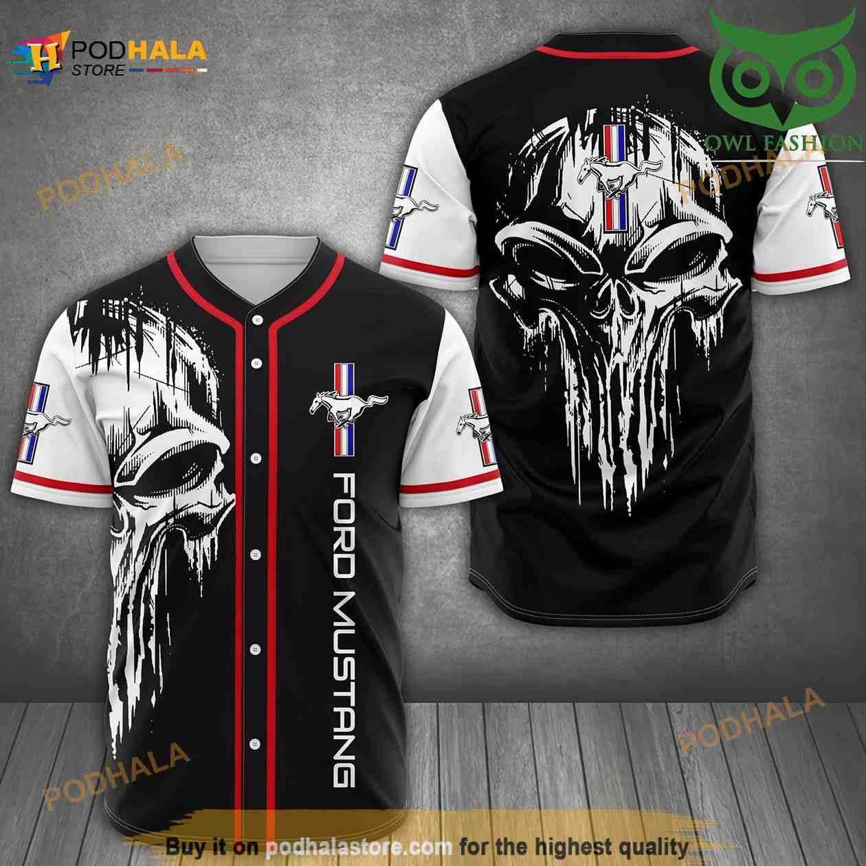 Ford Mustang Scary Skull 3D Baseball Jersey baseball jersey product view 1