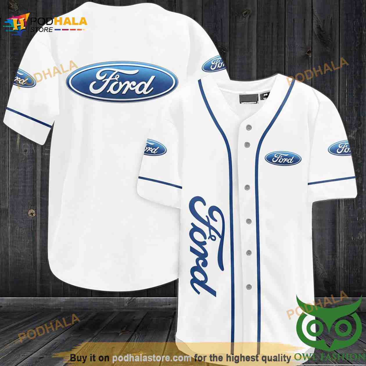 Ford White And Blue 3D Baseball Jersey Shirt baseball jersey product view 1