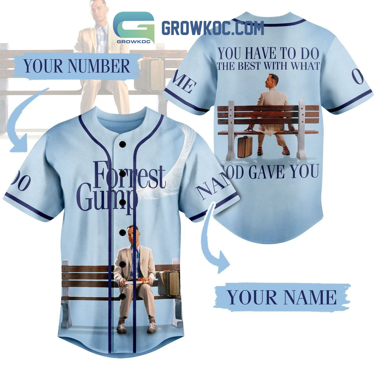 Forrest Gump Do The Best With What God Gave You Personalized Baseball Jersey baseball jersey product view 1