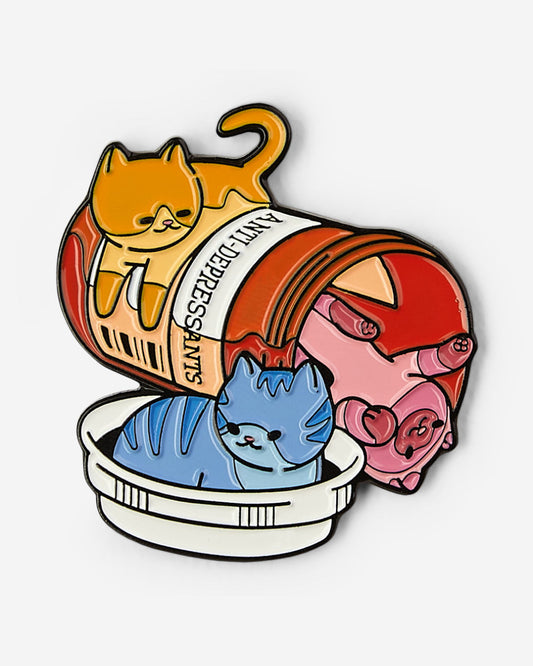 Anti-Depressants Cats Enamel Pin Unisex T-shirt, Sweatshirt, Hoodie, Long Sleeve Tee - T-Shirt, Sweatshirt, Hoodie