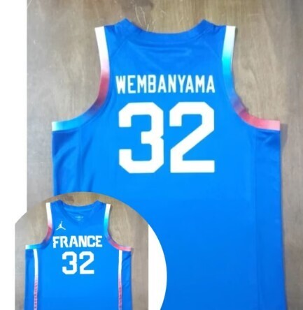 France 24 Blue Basketball Jersey basketball jersey product view 1