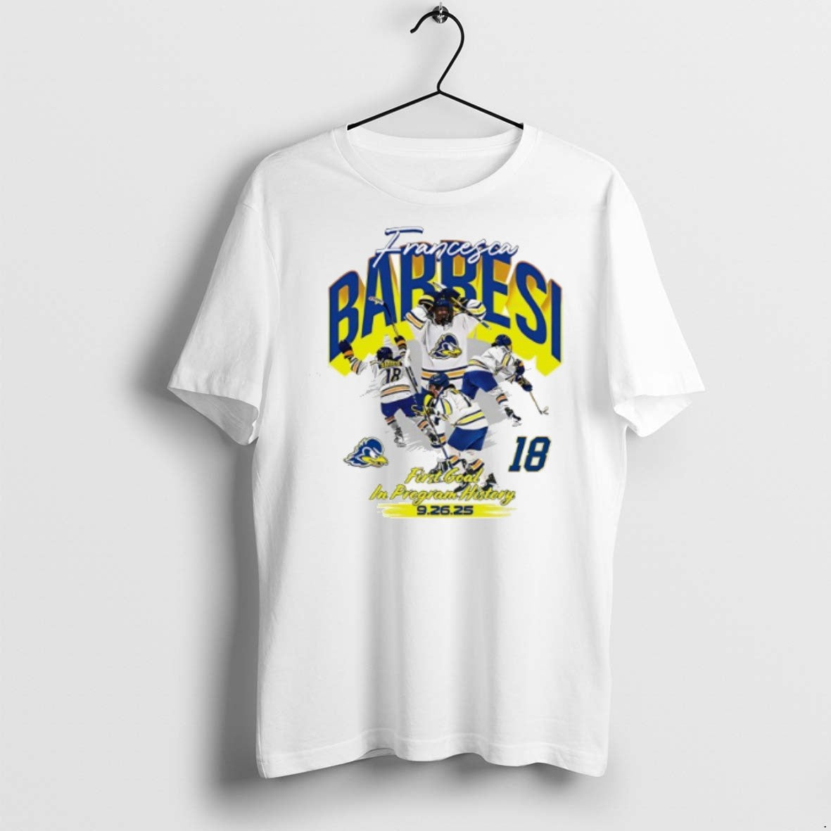 Francesca Barresi Delaware Ice Hockey First Goal In Program History 2025 T Shirts Unisex T-shirt, Sweatshirt, Hoodie, Long Sleeve Tee - T-Shirt, Sweatshirt, Hoodie