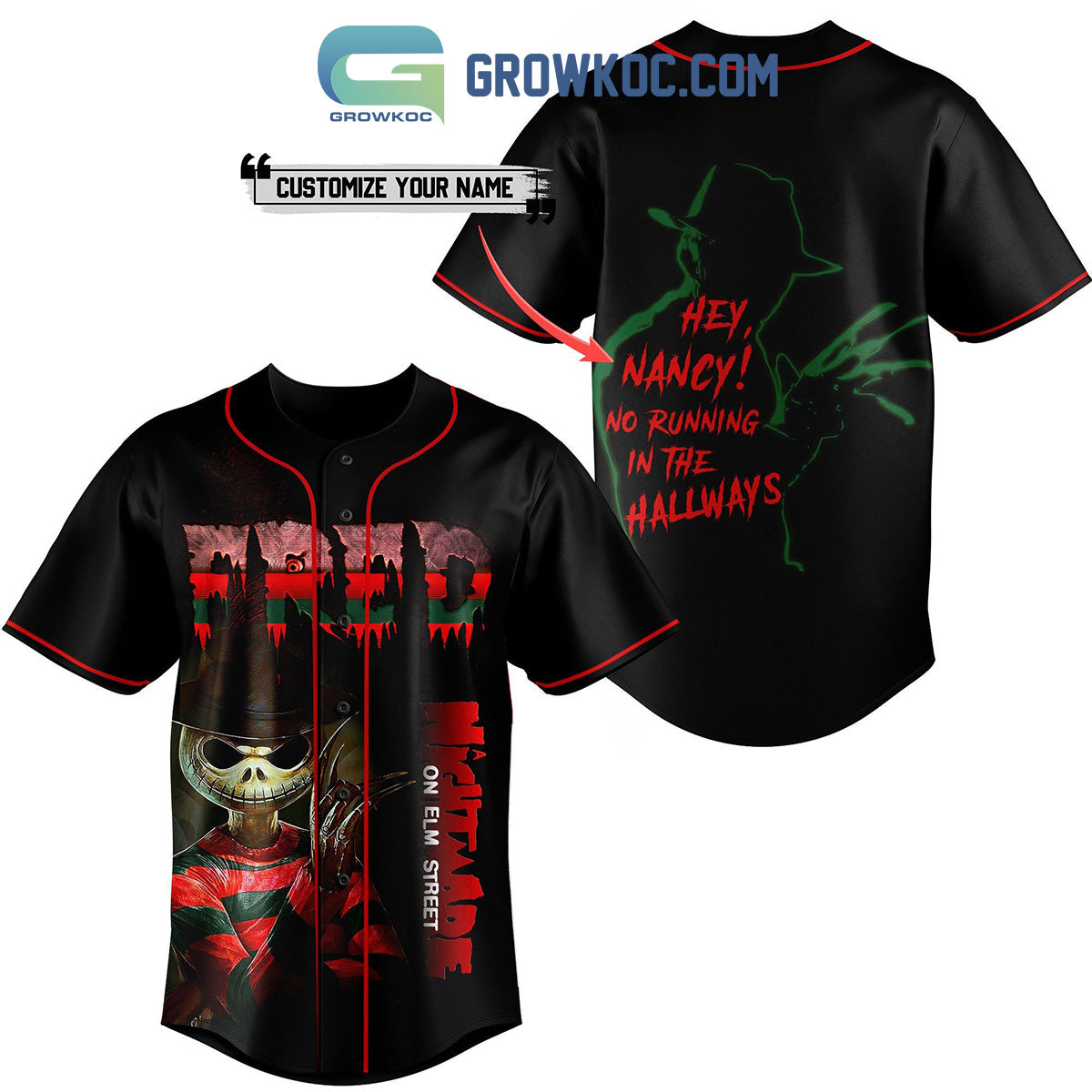 Fred Nightmare On Elm Street Jack Skellington Custom Baseball Jersey baseball jersey product view 1