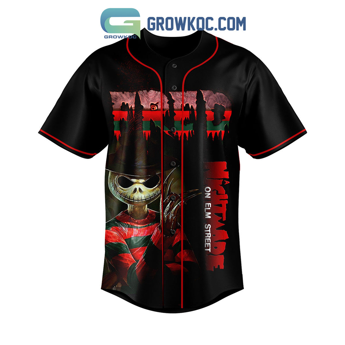 Fred Nightmare On Elm Street Jack Skellington Custom Baseball Jersey baseball jersey product view 2