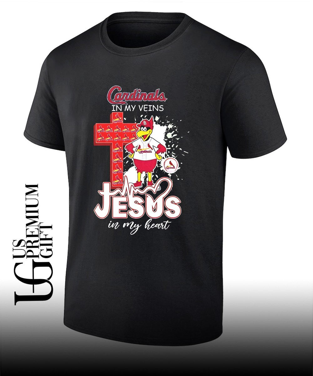 Fredbird St Louis Cardinals cross in my veins Jesus in my heart 2026 mascot shirt Unisex T-shirt, Sweatshirt, Hoodie, Long Sleeve Tee - T-Shirt, Sweatshirt, Hoodie