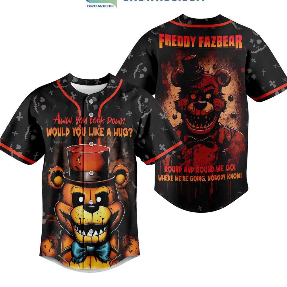 Freddy Fazbear Round And Round We Go Where We’re Going Nobody Know Baseball Jersey baseball jersey product view 1