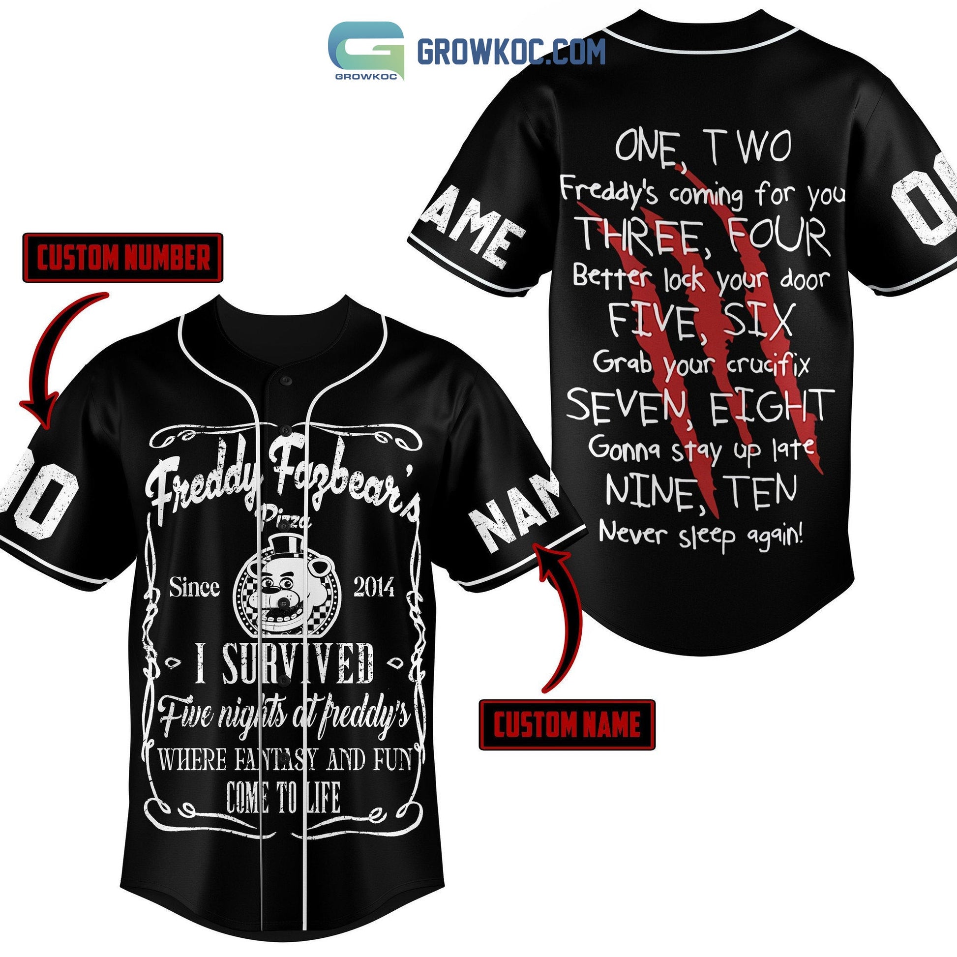 Freddy Fazbear’s Pizza I Survived Five Nights At Freddy’s Where Fantasy And Fun Personalized Baseball Jersey baseball jersey product view 1