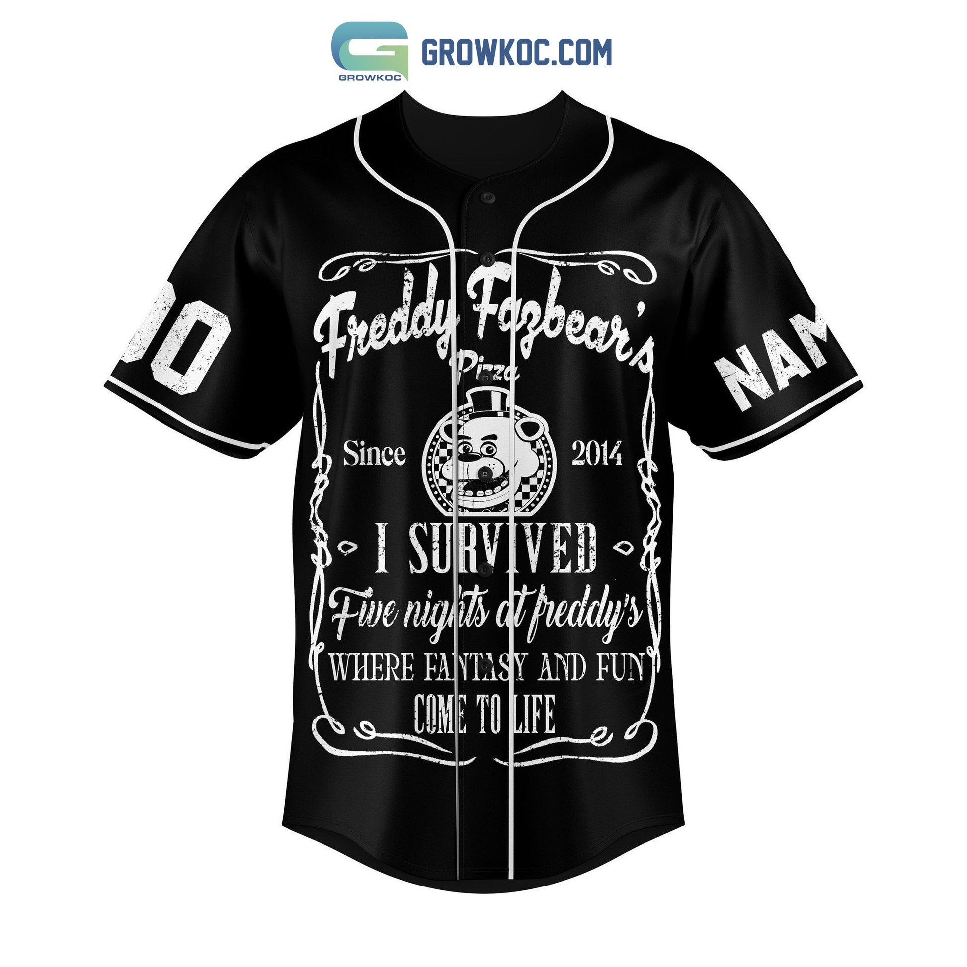 Freddy Fazbear’s Pizza I Survived Five Nights At Freddy’s Where Fantasy And Fun Personalized Baseball Jersey baseball jersey product view 2