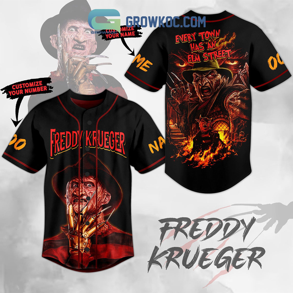 Freddy Krueger Every Town Has An Elm Street Personalized Baseball Jersey baseball jersey product view 3