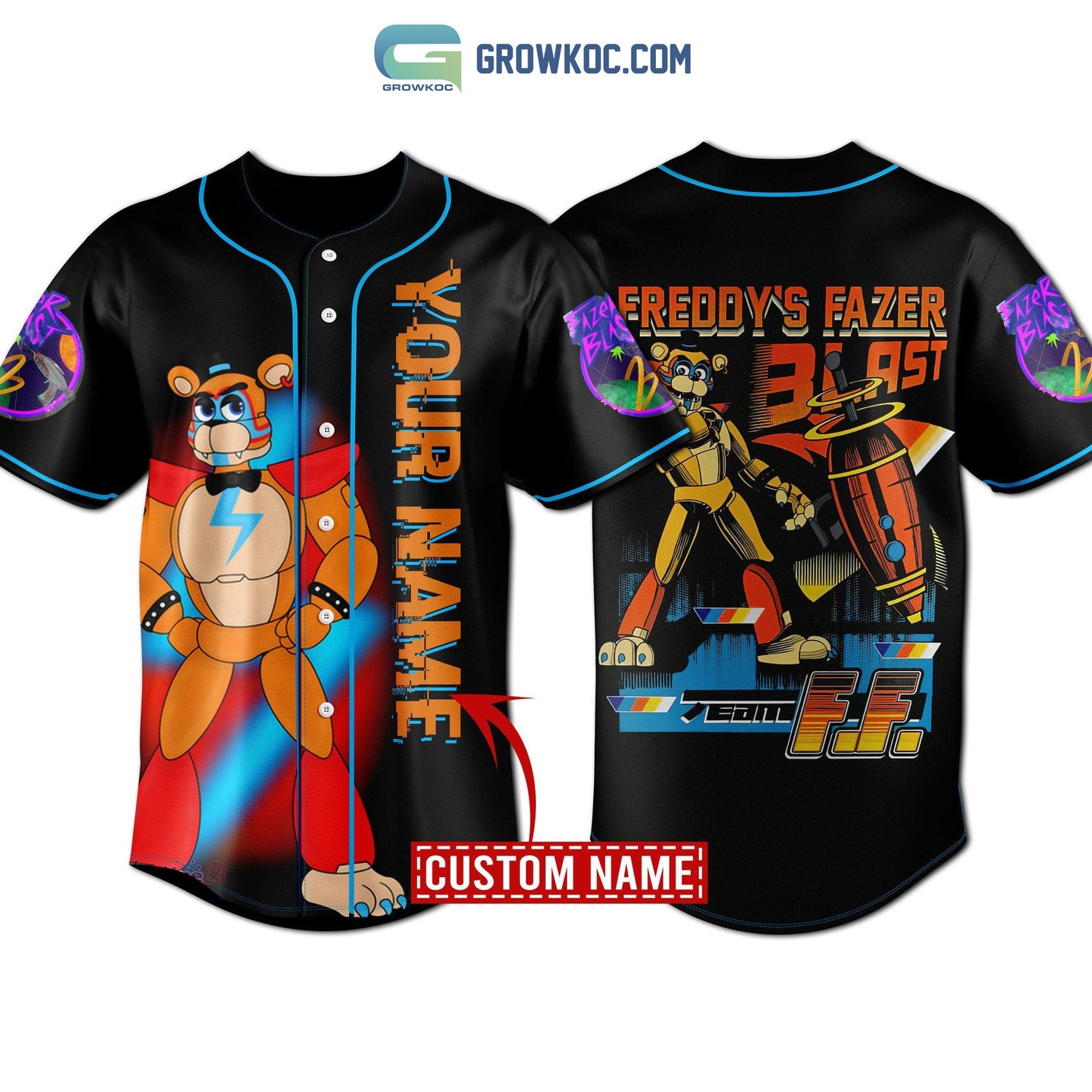 Freddy’s Fazer Blast Personalized Baseball Jersey baseball jersey product view 1