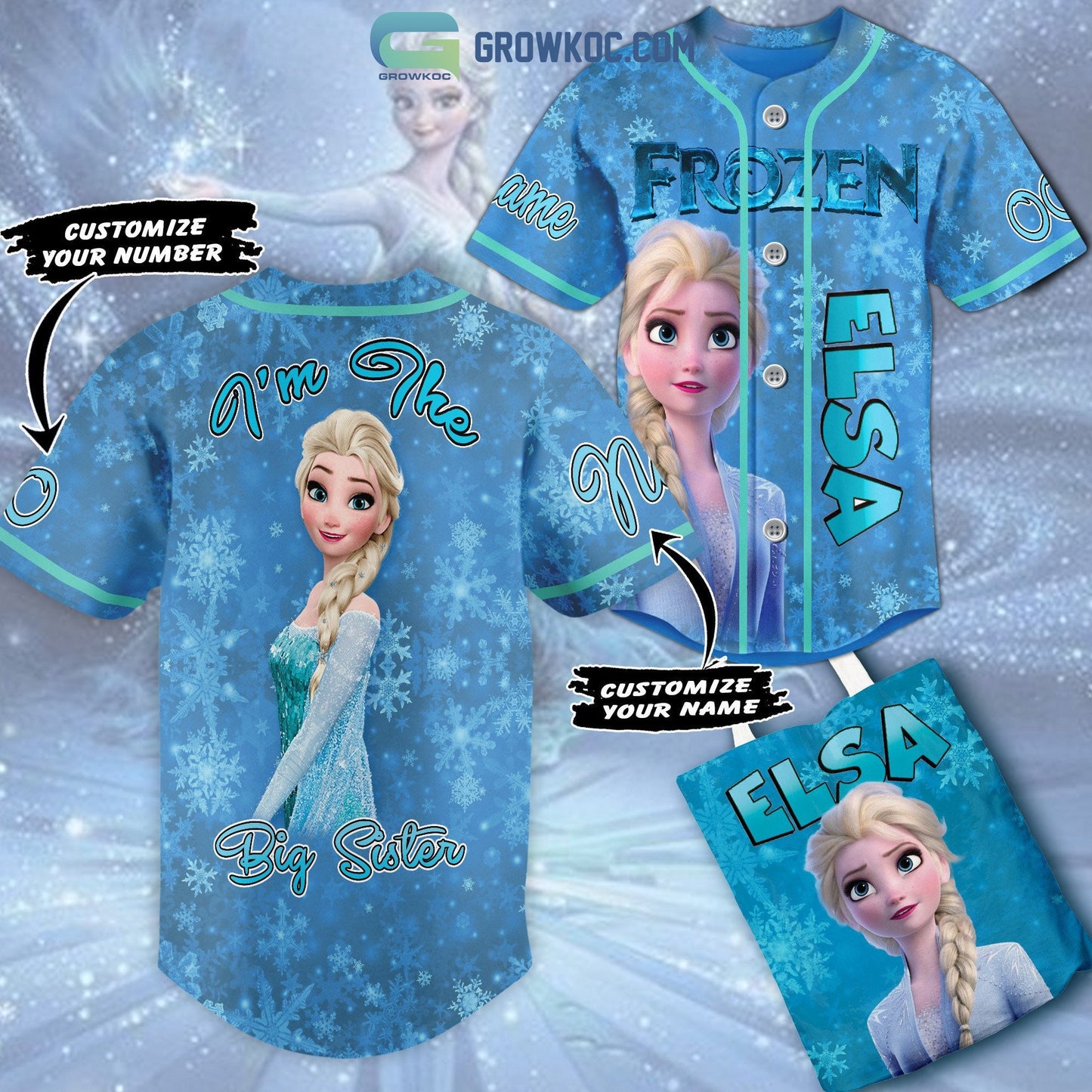 Frozen Elsa I’m The Big Sister Personalized Baseball Jersey baseball jersey product view 1