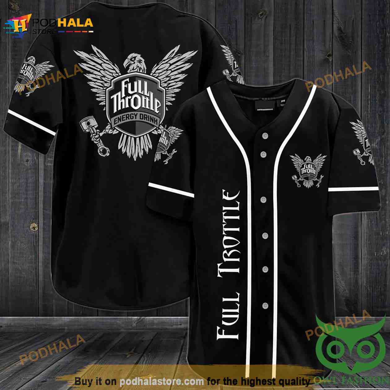 Full Throttle Black And White 3D Baseball Jersey Shirt baseball jersey product view 1