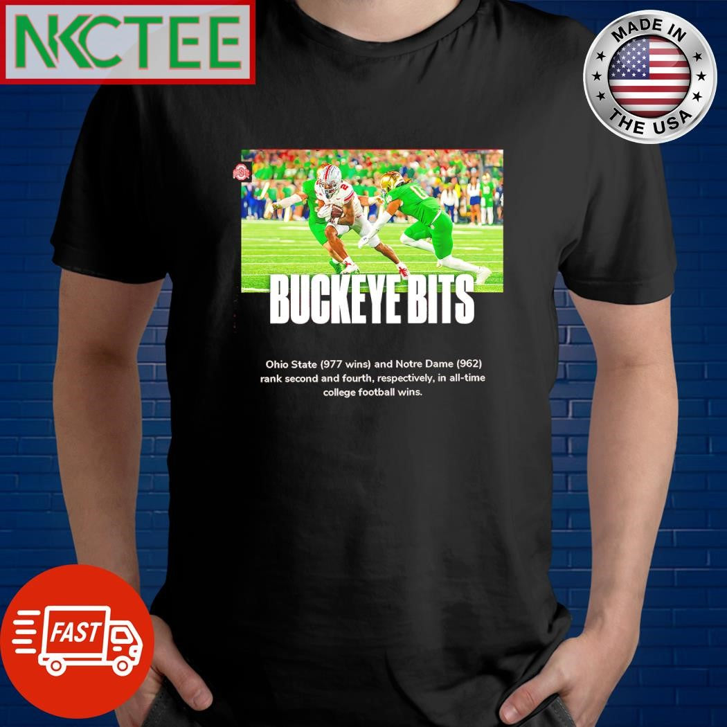 Funny Buckeye Bits Ohio State 977 wins and Notre Dame 962 rank second and fourth respectively shirt - T-Shirt, Sweatshirt, Hoodie