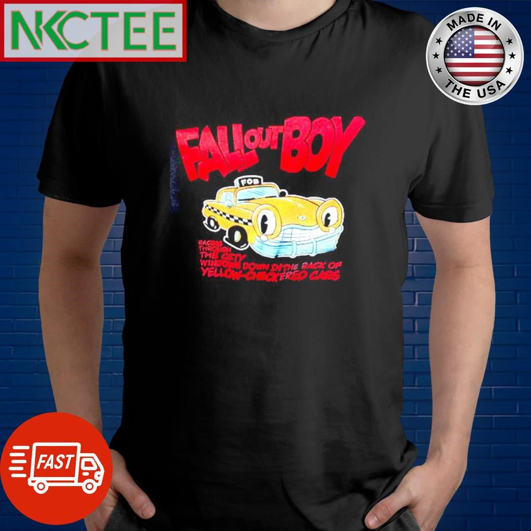 Funny Fallout Boy racing through the city windows down in the back of yellow-checkered cars shirt - T-Shirt, Sweatshirt, Hoodie