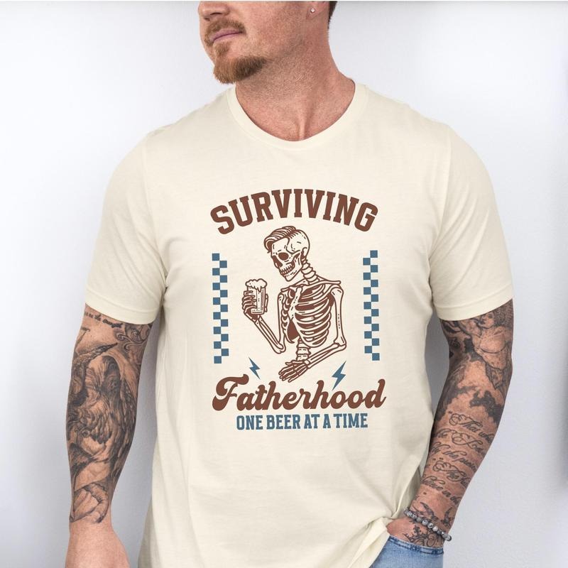 Funny Fatherhood Surviving One Beer Time Sarcastic - Adult & Kids T-Shirts, Sweatshirts & Hoodies apparel design preview 1