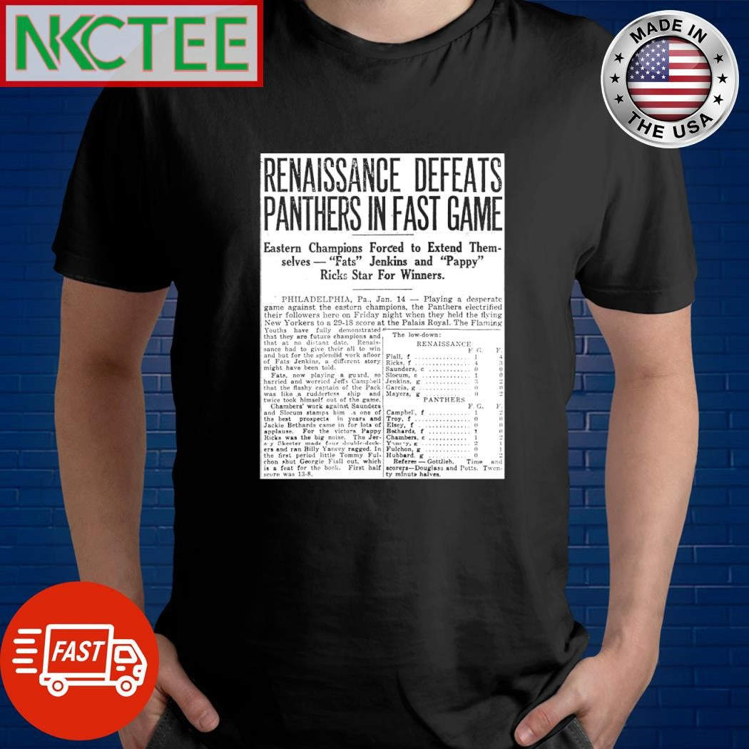 Funny Renaissance Defeats Panthers In Fast Game Newspaper shirt Unisex T-shirt, Sweatshirt, Hoodie, Long Sleeve Tee - T-Shirt, Sweatshirt, Hoodie