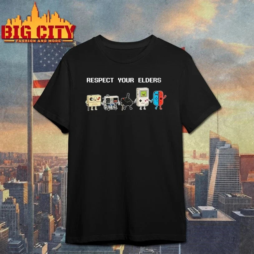 Funny Respect Your Elders Retro Gamer shirt Unisex T-shirt, Sweatshirt, Hoodie, Long Sleeve Tee - T-Shirt, Sweatshirt, Hoodie