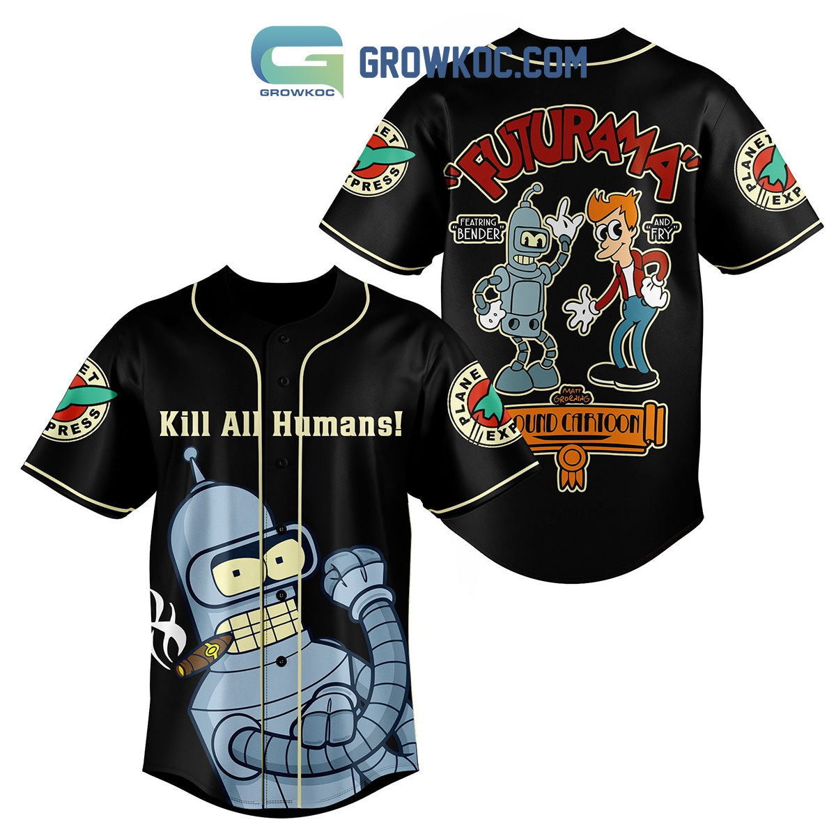 Futurama Bender And Fry Personalized Baseball Jersey Black baseball jersey product view 1