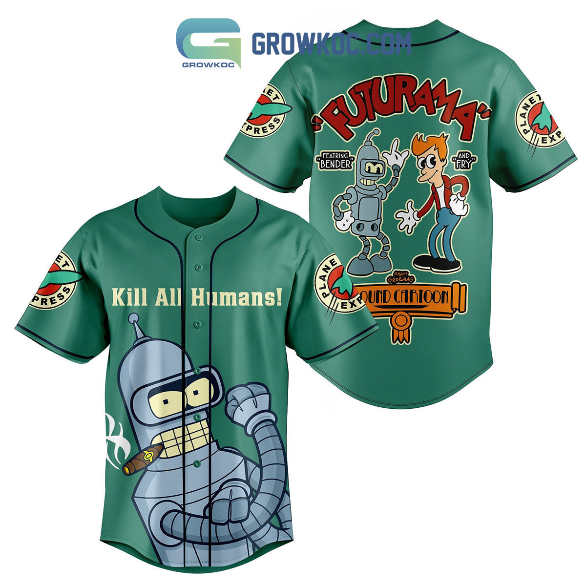 Futurama Bender And Fry Personalized Baseball Jersey Green baseball jersey product view 1