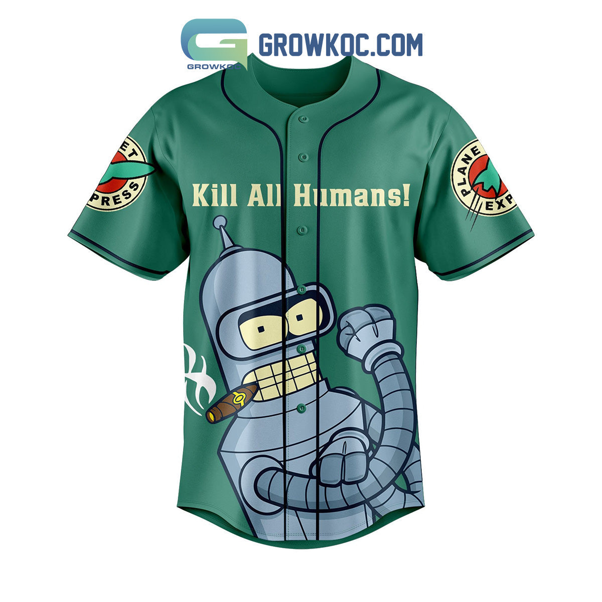 Futurama Bender And Fry Personalized Baseball Jersey Green baseball jersey product view 2