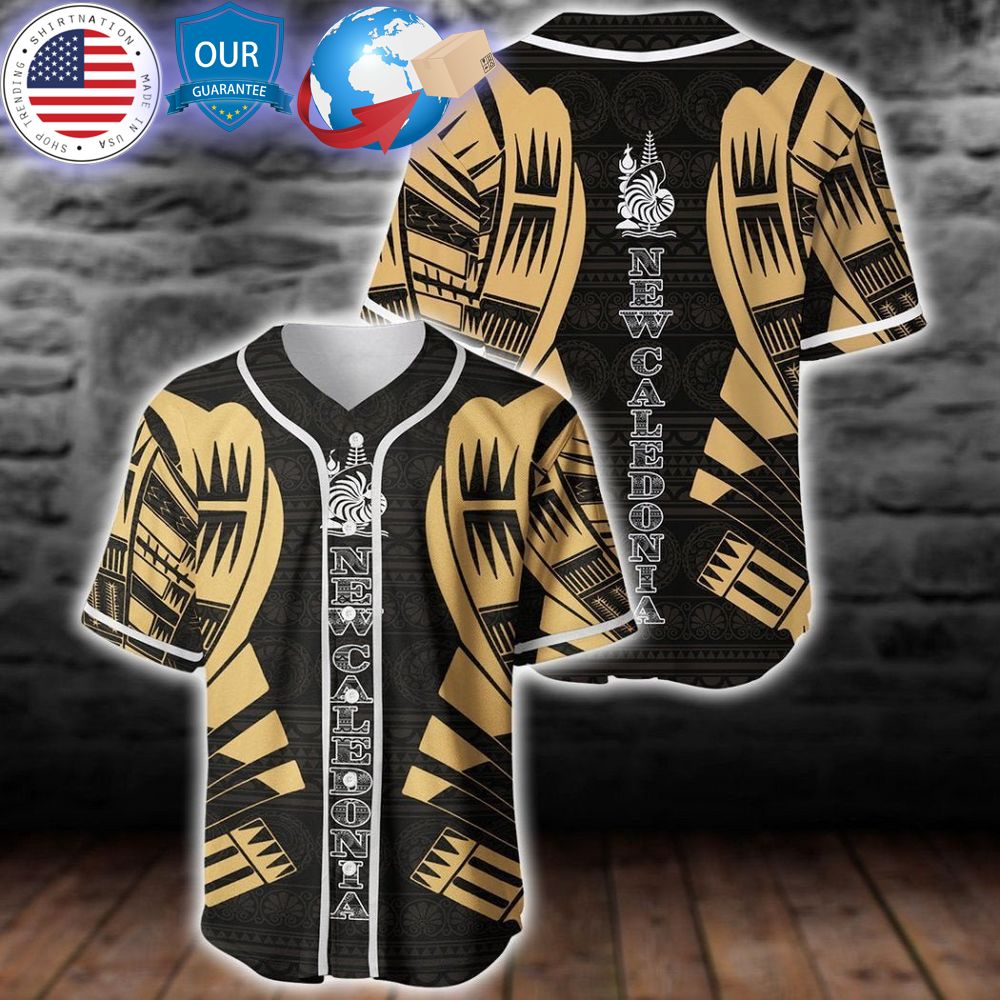 HOT Caledonia Polynesian Tattoo Gold Custom Baseball Jersey baseball jersey product view 1
