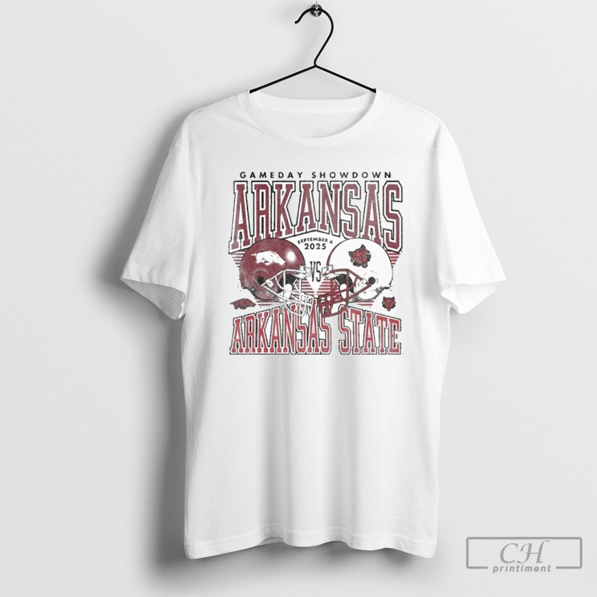 Gameday Arkansas Vs Arkansas State September 6 2025 Duel Helmet Shirt Tee Unisex T-shirt, Sweatshirt, Hoodie, Long Sleeve Tee - T-Shirt, Sweatshirt, Hoodie