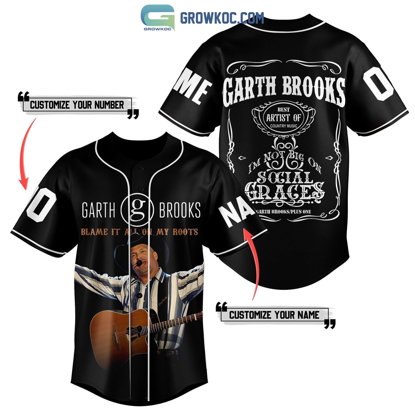 Garth Brooks Blame It All On My Roots Personalized Baseball Jersey baseball jersey product view 2
