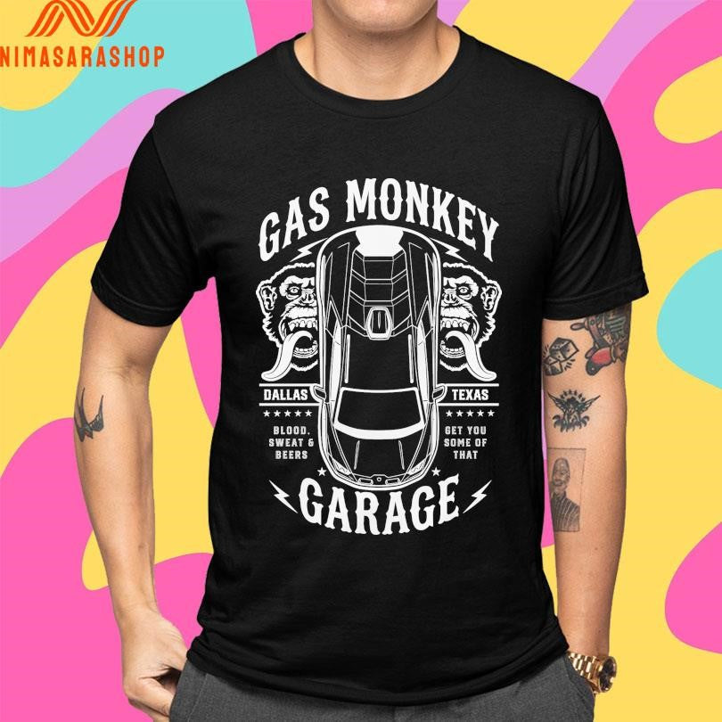 Gas Monkey Garage Top Down Dallas Texas Blood Sweat - Adult & Kids T-Shirts, Sweatshirts & Hoodies apparel design preview 4