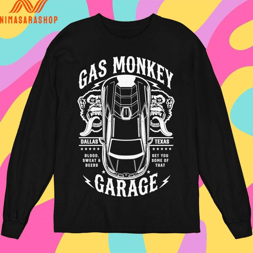 Gas Monkey Garage Top Down Dallas Texas Blood Sweat - Adult & Kids T-Shirts, Sweatshirts & Hoodies apparel design preview 3