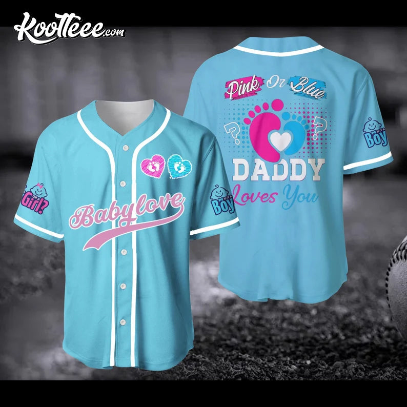 Gender Reveal Pink or Blue We Love You Boy Baseball Jersey baseball jersey product view 1