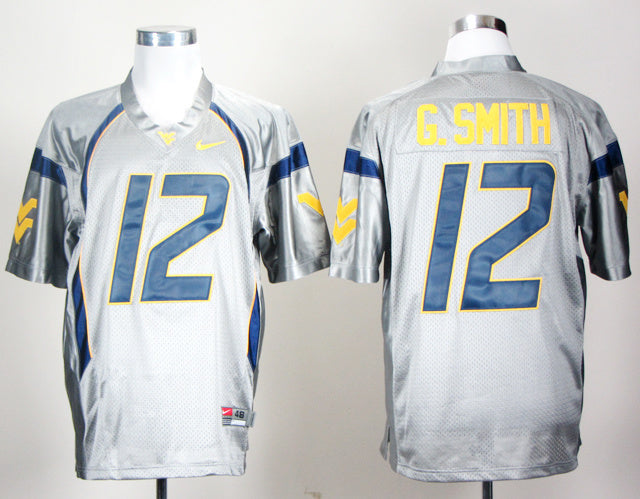 Geno Smith 12 Gray College Football Jersey football jersey product view 1