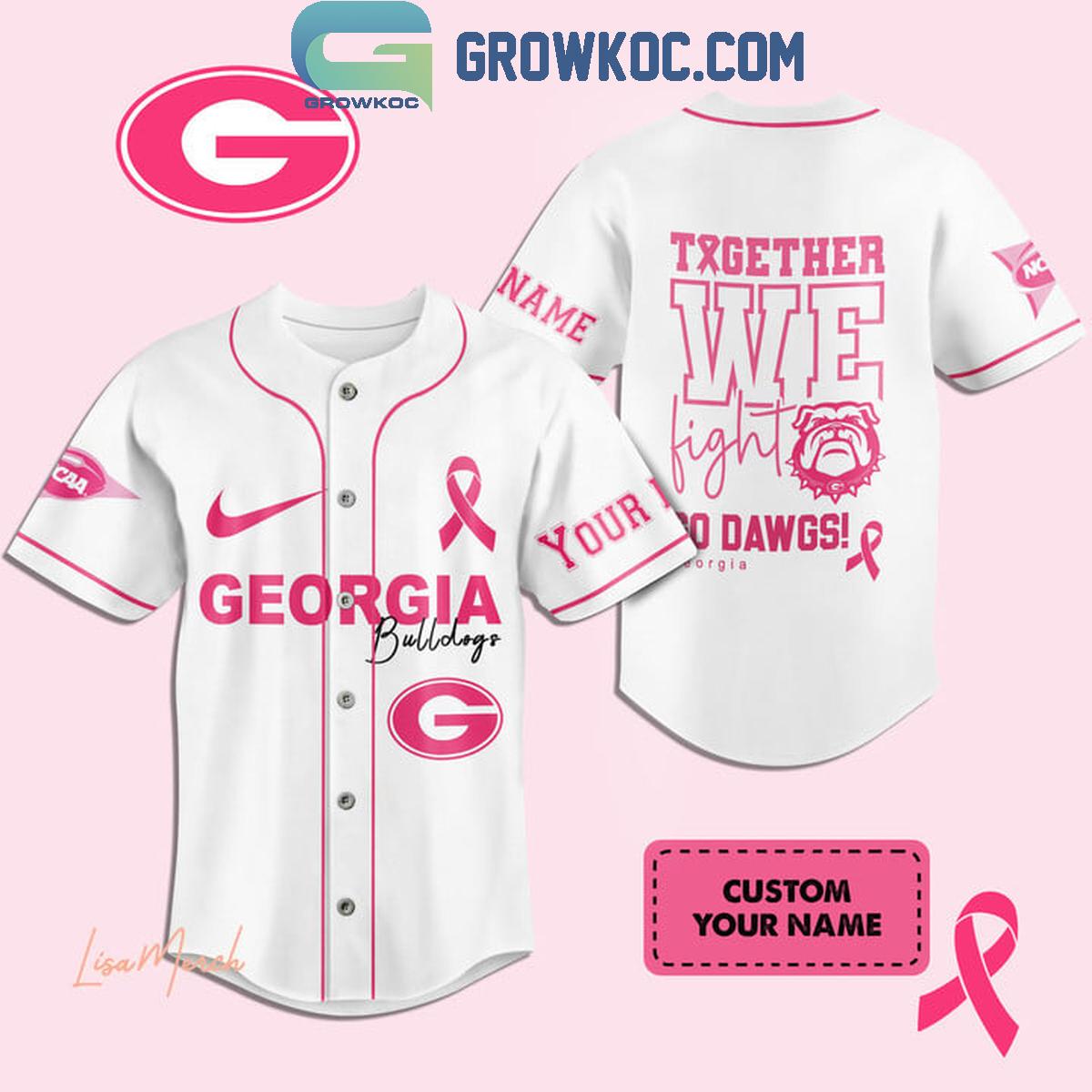 Georgia Bulldogs Together We Fight Breast Cancer Personalized Baseball Jersey baseball jersey product view 1